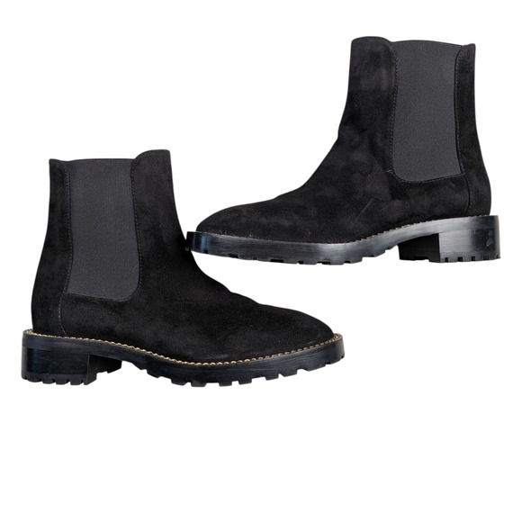 Stuart Weitzman Suede Chain Link Accents Chelsea Boots Black Size 4.5 - Picture 2 of 10
